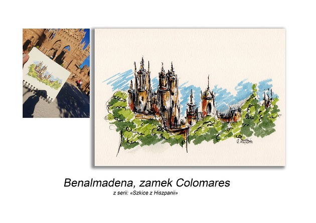 grafiki i ilustracje Obraz ręcznie malowany  Hiszpania Malaga Zamek
