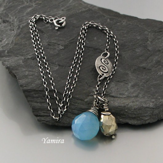 chalcedony blue z pirytem - naszyjnik yamira