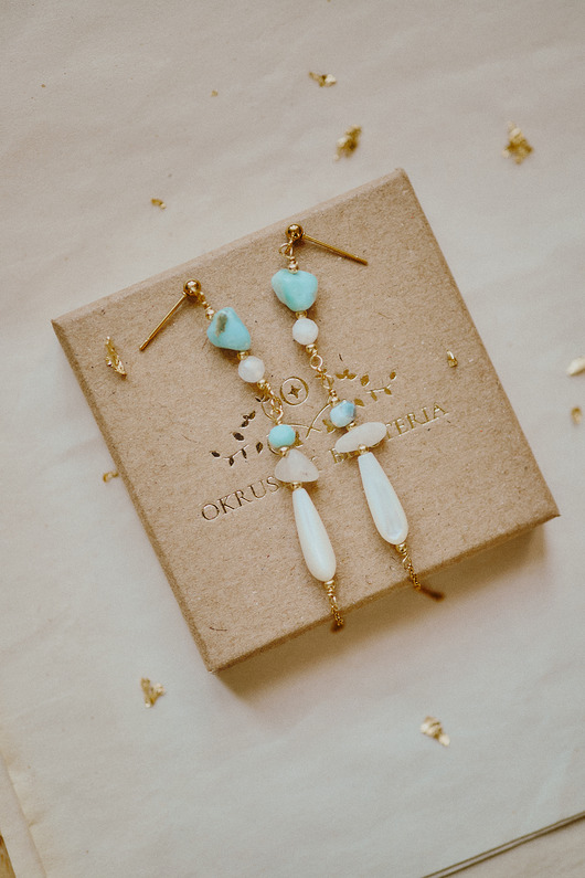 kolczyki z kamieniami Kolczyki Talayla, kamień księżycowy, larimar