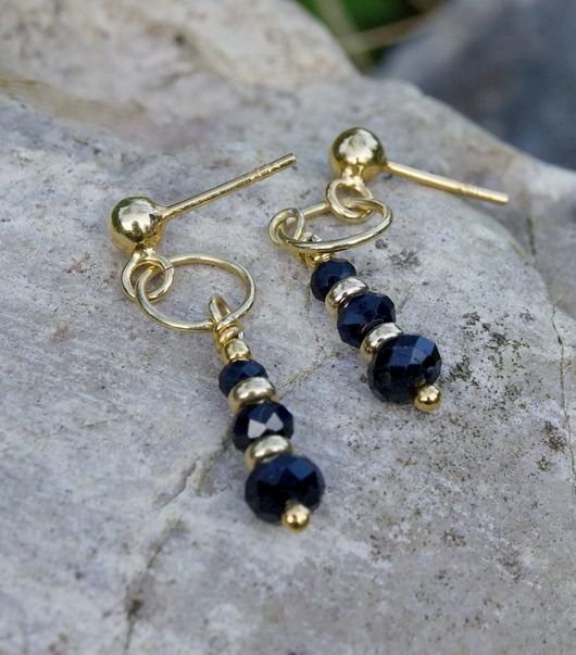 kolczyki pozłacane Szafirki #2, pozłacane srebrne kolczyki