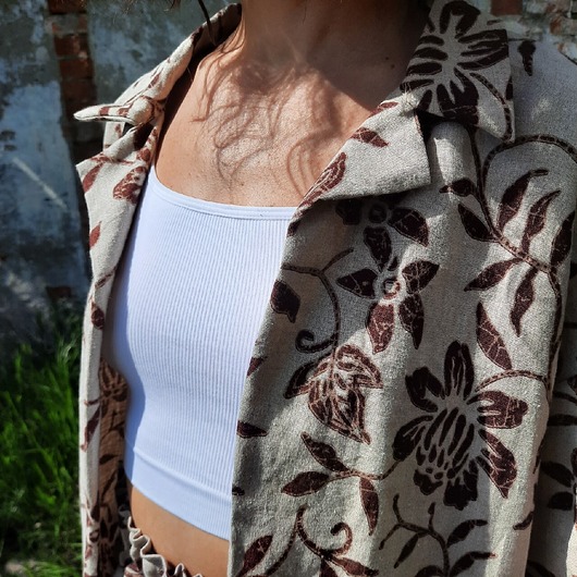 koszule damskie  Koszula lniana kwiaty handmade
