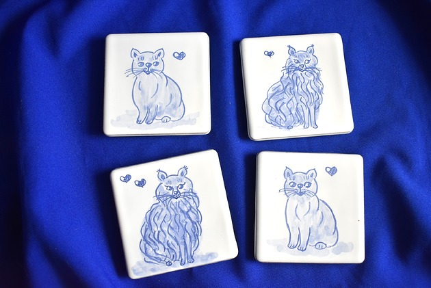 podkładki do kuchni Podkładki pod kubki kafelki koty niebieskie