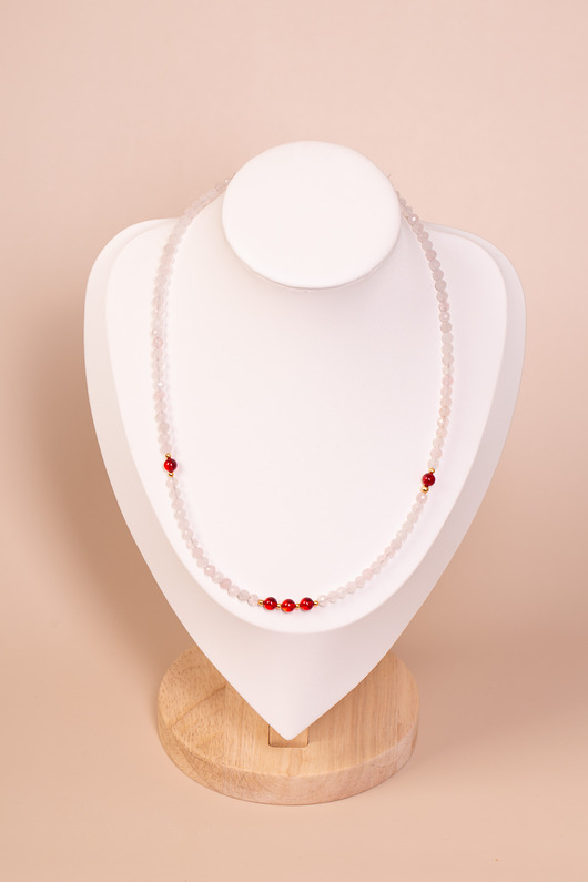 naszyjniki - inne Naszyjnik kwarc różowy i bursztyn barwiony