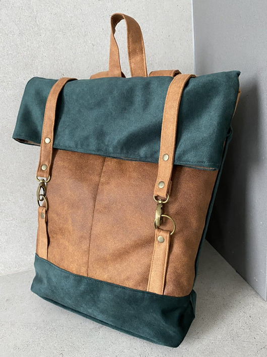 plecaki Plecak  włóczykija - butelkowa zieleń, koniak, cynamon