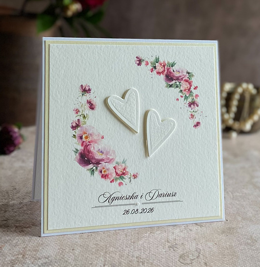 zaproszenia i kartki na ślub Kartka ślubna w ozdobnej kopercie, WP34