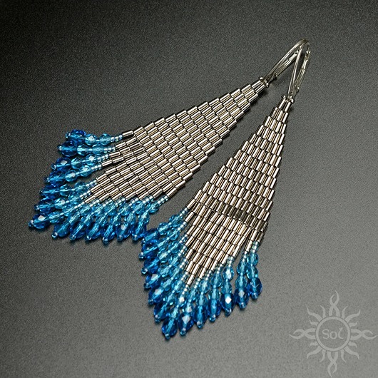 kolczyki szklane Corriente, srebrne "indiańskie" kolczyki, beading
