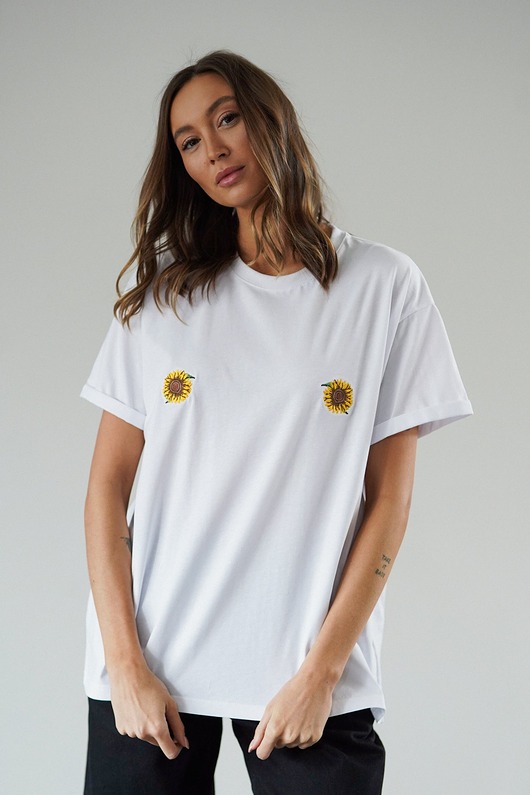 t-shirt damskie T-shirt Voila Biały Słonecznik