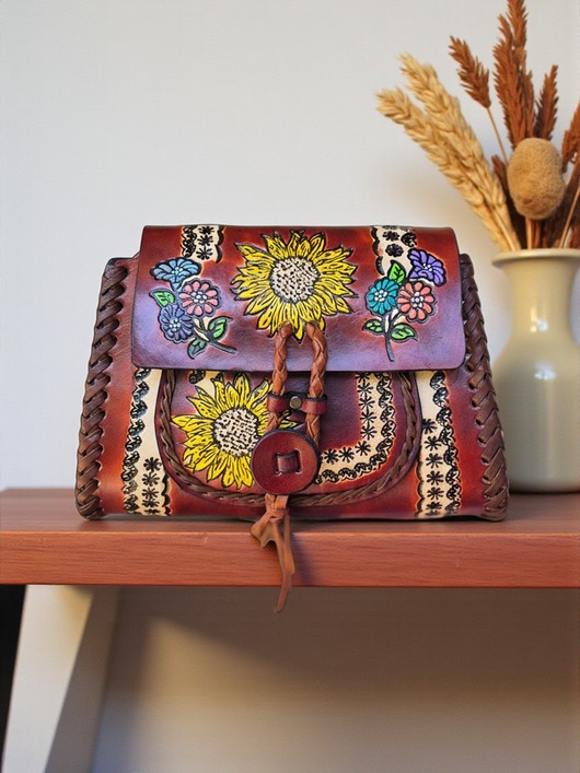 torby na ramię Torebka skórzana Ivanna ręcznie robiona kwiaty