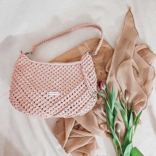 torby na ramię Torebka bagietka ze sznurka, pleciona - różowa (rosa)