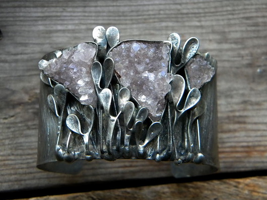 bransoletki wire wrapping surowe ametysty   - BRANSOLETA MANKIET - CUFF