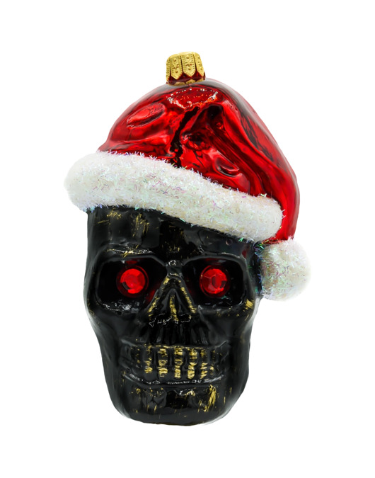 ozdoby choinkowe Bombka choinkowa: Czaszka Halloween w czapce Świętego Mikołaja: czarna