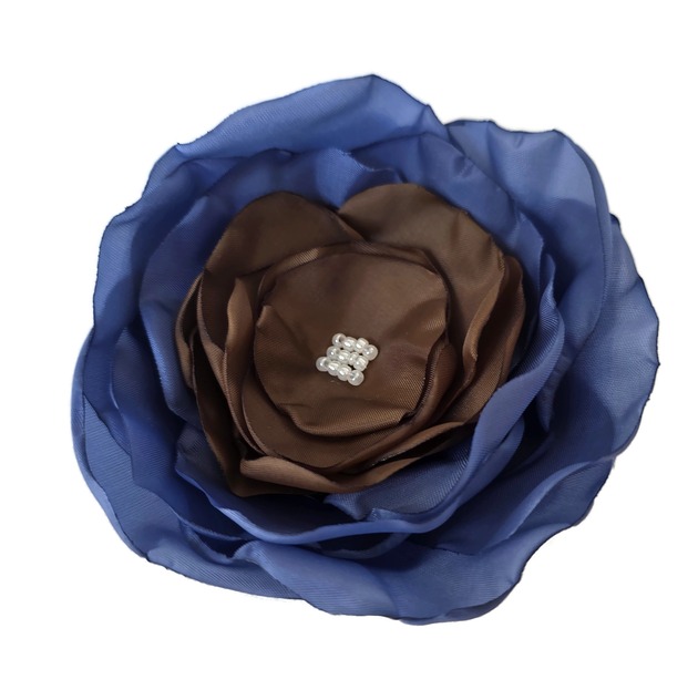 broszki Broszka brąz z niebieskim  10cm kwiat