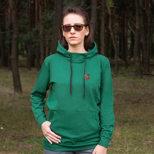 bluza z kapturem damska Cienka bluza z kapturem z naszywką SZWENDAM SIĘ unisex zielona
