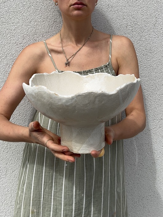 talerze, miski Ceramiczna Misa XXL na Cokole na Owoce Przekąski Rustic White