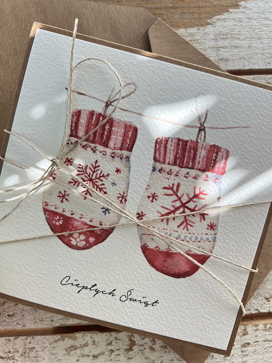 kartki świąteczne Kartka świąteczna ręcznie robiona na Boże Narodzenie - rękawiczki