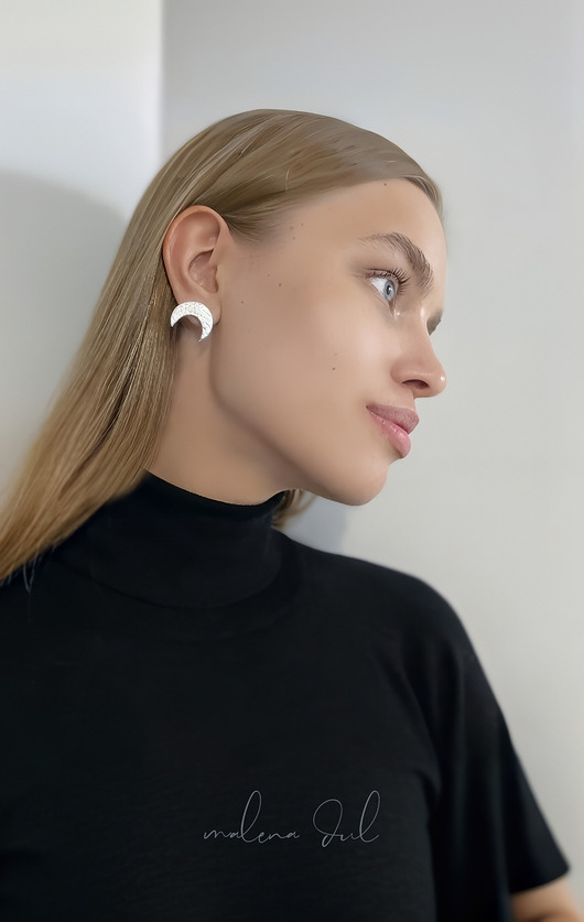 kolczyki - inne MINI MOON  kolczyki ze skóry srebrne Księżyce srebrny Księżyc