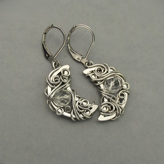 kolczyki wire wrapping Kolczyki księżyce kryształ górski wire wrapping