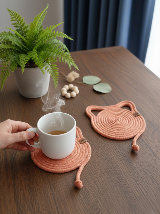 podkładki do kuchni Podkładki pod kubek ze sznurka bawełnianego Koty PS22