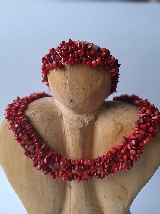 kolie Komplet naszyjnik bransoletka z czerwonego korala