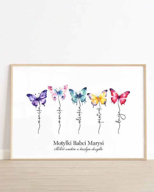 plakaty Plakat Motylki z Imionami Wnuków - prezent dla Babci