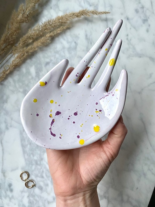 pojemniki na biżuterię Ceramiczna Dłoń Podstawka na Biżuterię Lolipop w Kolorowe Ciapki