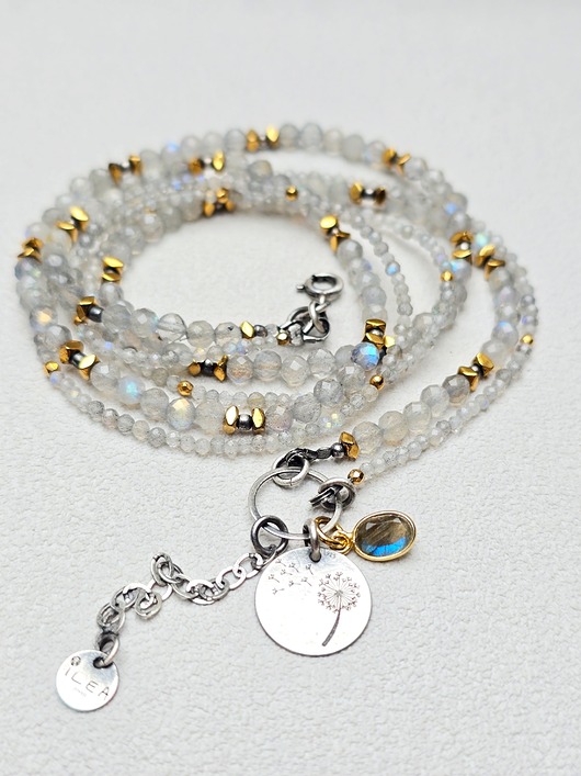 srebrne naszyjniki Naszyjnik z Labradorytu 3w1 Dmuchawce Latawce