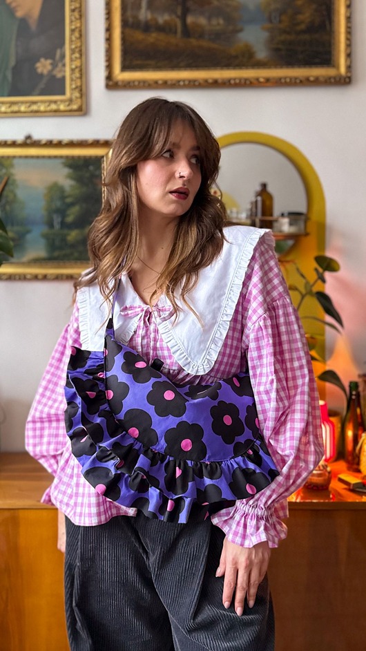 torby na ramię Torebka Rogalik fioletowe kwiaty