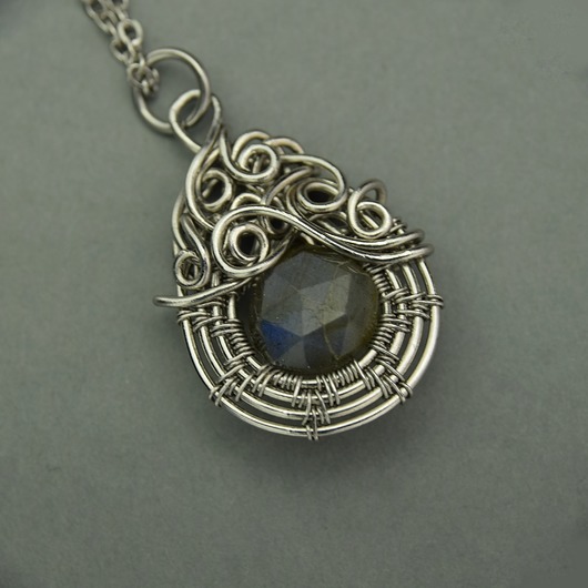 wisiory Wisiorek niebieski labradoryt wire wrapping
