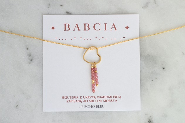 złote naszyjniki BABCIA - Alfabet Morse'a - Birthstone