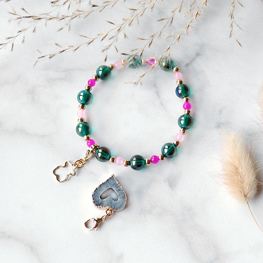 bransoletki ze szkła Bransoletka z ZAWIESZKAMI miś i serce w oprawie