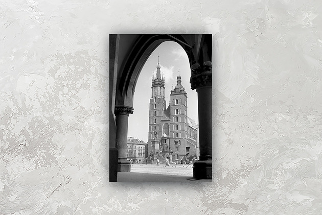 fotografia Plakat Vintage Prostokąt - Kościół Mariacki widziany z Sukiennic