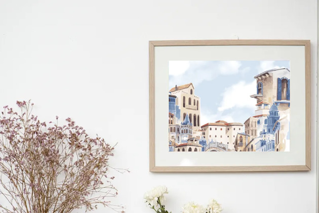 grafiki i ilustracje PLAKAT obrazek akwarela Włochy miasteczko