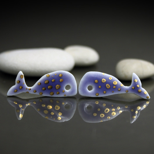 kolczyki ceramiczne Wieloryby/stal chirugiczna/