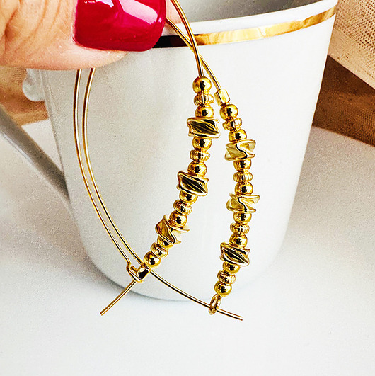 kolczyki pozłacane Duże złote Kolczyki z koralikami