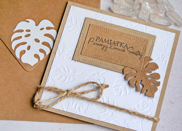 kartka komunijna MONSTERA white kaktusia