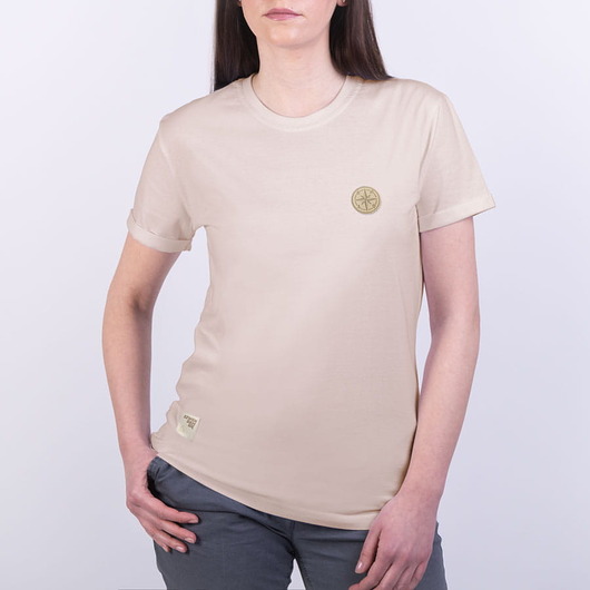 t-shirt damskie Koszulka damska naszywka RÓŻA WIATRÓW beżowa