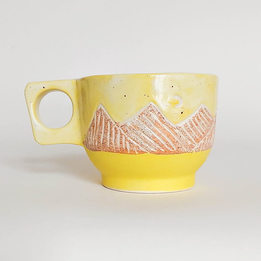filiżanki Porcelanowa Żółta Filiżanka Boho Góry i Księżyc