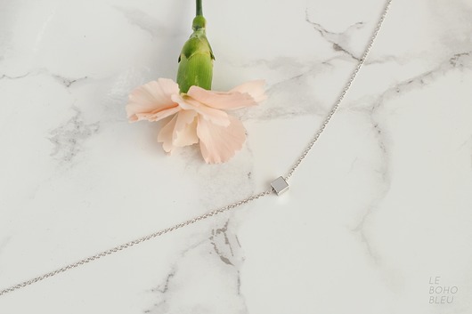 Rhodium Plated Tiny Square Necklace Le Boho Bleu