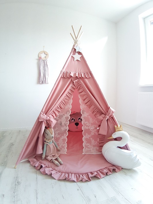 Namiot Tipi + mata brudny róż 115 x 115 cm GroKo Design