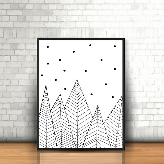 plakat A4 góry czarno białe MUKI design