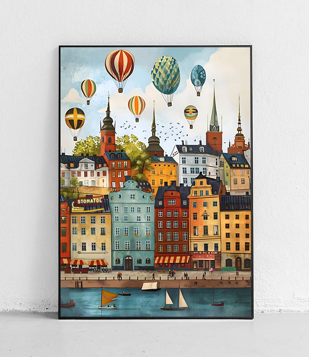 plakaty Plakat Balony nad kolorowym miastem