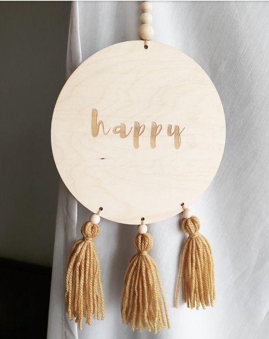 pokój dziecka - różne Drewniany proporczyk "Happy"