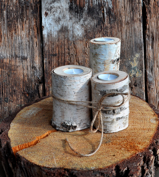 świeczniki i świece Brzozowe świeczniki-pieńki 3szt