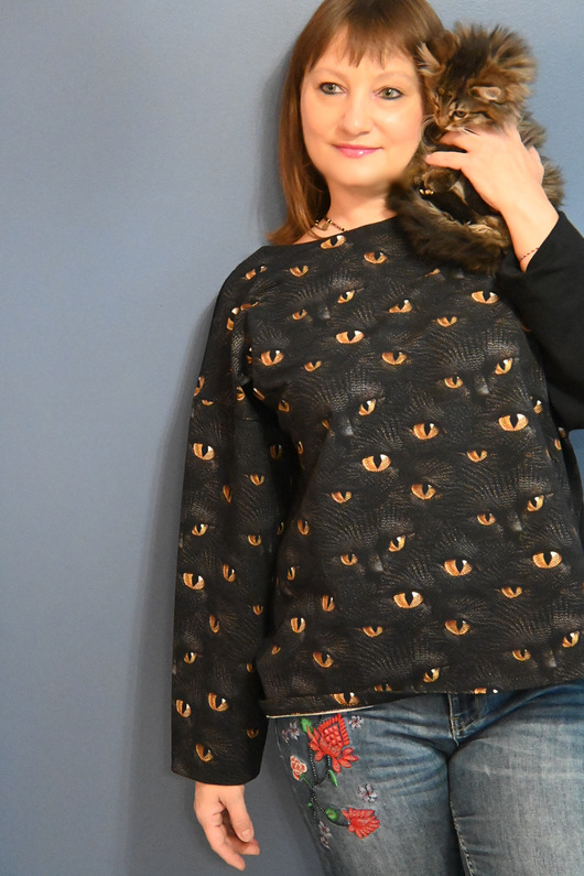 bluza bez kaptura damska Nietypowa bluza bawełniana - Kocie Oczy