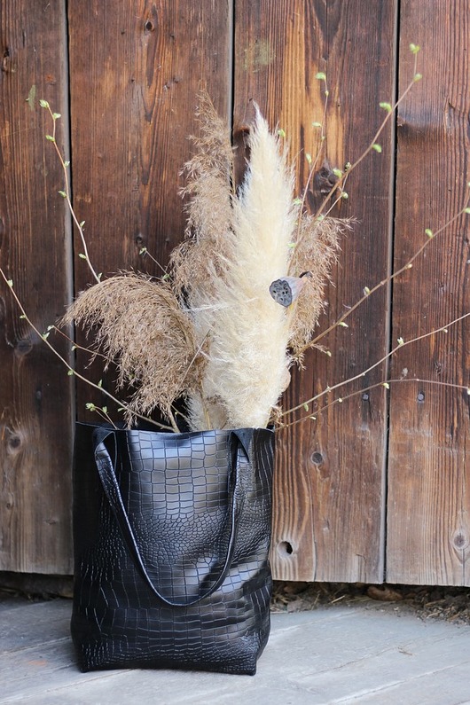 torby na ramię TORBA SHOPPER CZARNY krokodyl