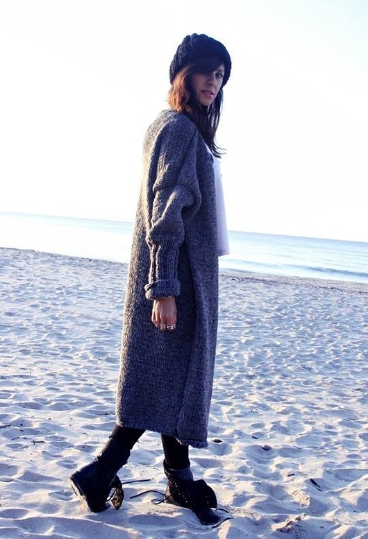 kardigany damskie Szary sweter  Oversize z wełną