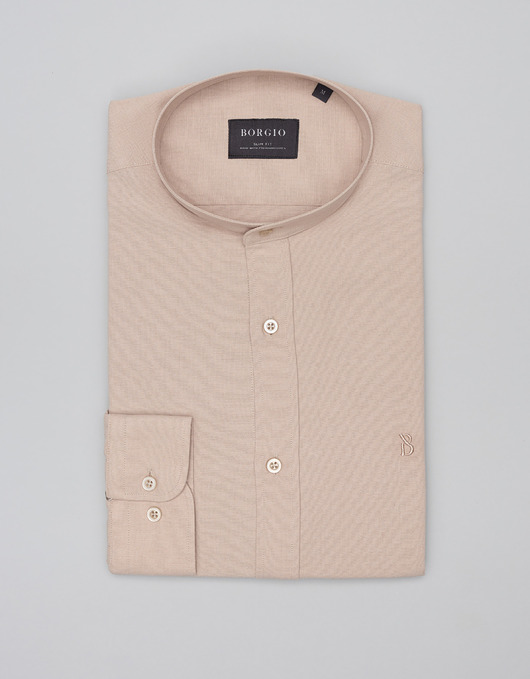 koszule męskie Koszula męska oleggio 00486 długi rękaw beżowy slim fit