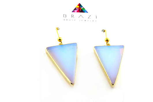 Earrings Opal trójkaty złoto Brazi Druse Jewelry
