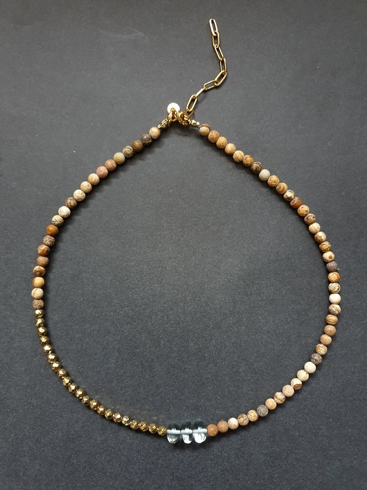 chokery Naszyjnik choker ROOTS jaspis obrazkowy, prasiolit, hematyt