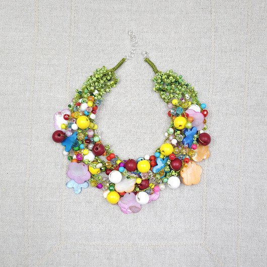 kolie 6966 Kolorowy Naszyjnik Maxi z Kwiatami z Masy Perłowej